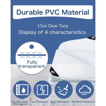 Foundgo Clear Pvc Vinyl Tarp 10X20 14 Mil Thickness Transparent Polytarp With Metal Grommets Waterproof Uv Tear Res