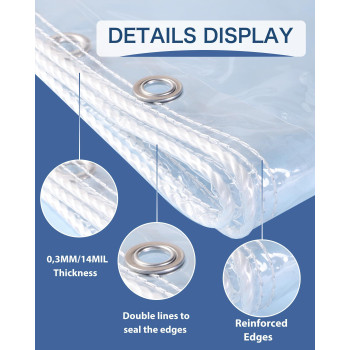 Foundgo Clear Pvc Vinyl Tarp 10X20 14 Mil Thickness Transparent Polytarp With Metal Grommets Waterproof Uv Tear Res