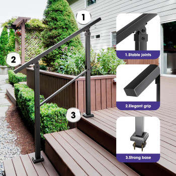 Xesi 56 Step Handrails For Outdoor Steps With Installation Kit Durable Wrought Iron Railing Versatile Straight Handrails Fo