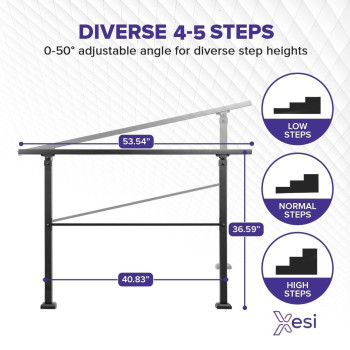 Xesi 45 Step Handrails For Outdoor Steps With Installation Kit Durable Wrought Iron Railing Versatile Straight Handrails Fo