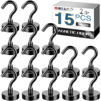 Mikede Magnetic Hooks 28Lbs Strong Neodymium Black Magnet Hook For Hanging Heavy Duty Magnetic Hooks Classroom Must Have Mag