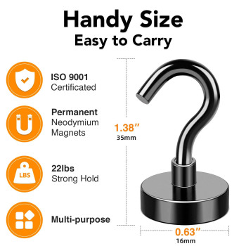 Mikede Magnetic Hooks 28Lbs Strong Neodymium Black Magnet Hook For Hanging Heavy Duty Magnetic Hooks Classroom Must Have Mag