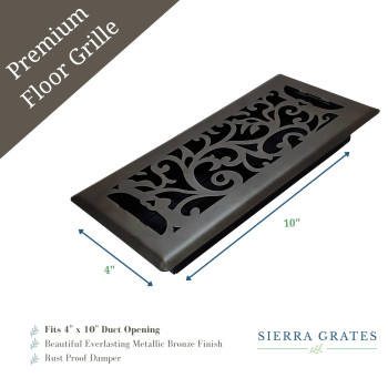 Sierra Grates 4 X 10 Floral Design Floor Register In Metallic Bronze Finish Vent Covers For Home Floor Decorative Air Ven