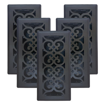 5 Pcs Sierra Grates Precision Flow 4X10 Steel Floor Register Victorian Design Cast Iron Black Finish Premium Home Vent