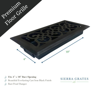 5 Pcs Sierra Grates Precision Flow 4X10 Steel Floor Register Victorian Design Cast Iron Black Finish Premium Home Vent