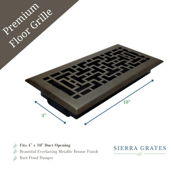 Sierra Grates 4 X 10 Oriental Design Floor Register In Metallic Bronze Finish Vent Covers For Home Floor Decorative Air V