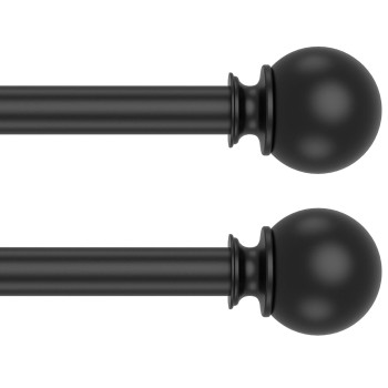 Black Curtain Rods For Windows 28 To 48 Inch 2 Pack 58 Diameter Heavy Duty Metal Stainless Steel Adjustable Small Drapery Ro