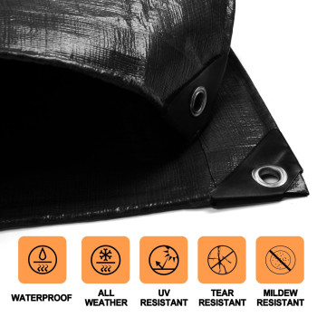 Csmen Tarp Heay Duty Waterproof 6X10Ft Black Tarp Cover Plastic Poly Tarpaulin For Outdoor Cover Emergency Rain Roof Pool Boat