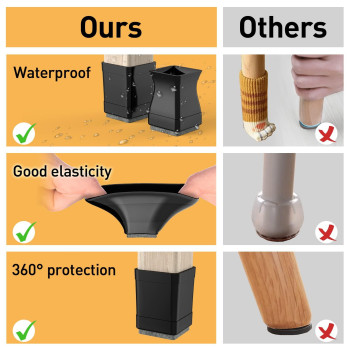 Square Chair Leg Floor Protectors 16Pcs Silicone Chair Floor Protectors For Hardwood Chair Legs Caps To Prevent Floor From Scr