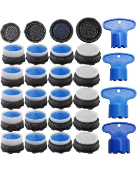 Tihood 24Pcs Faucet Cache Aerators With 4Pcs Faucet Aerator Key Removal Wrench Water Saving Flow Restrictor Set Replacement Par