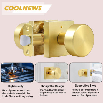 Coolnews Gold Door Knobs Interior Privacy Door Knob With Lock Heavy Duty Square Modern Door Handle For Bedroom Bathroom Satin