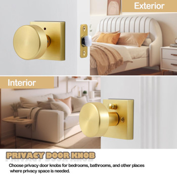 Coolnews Gold Door Knobs Interior Privacy Door Knob With Lock Heavy Duty Square Modern Door Handle For Bedroom Bathroom Satin