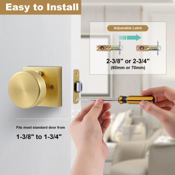 Coolnews Gold Door Knobs Interior Privacy Door Knob With Lock Heavy Duty Square Modern Door Handle For Bedroom Bathroom Satin