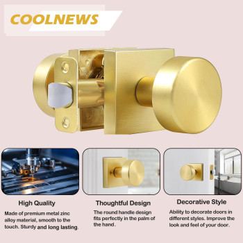 Coolnews Passage Gold Door Knobs Interior Heavy Duty Square Door Knobs Modern Door Handle For Hall Closet Satin Brass