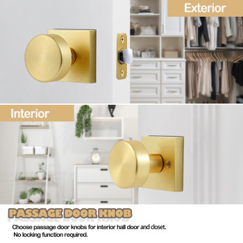 Coolnews Passage Gold Door Knobs Interior Heavy Duty Square Door Knobs Modern Door Handle For Hall Closet Satin Brass