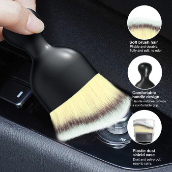 Ziciner Car Detailing Brush Curved Soft Bristles Auto Removal Dust Collectors Universal Vehicle Dashboard Air Conditioner Ven