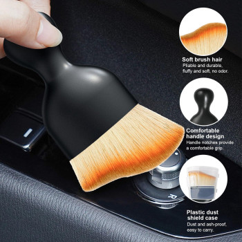 Ziciner 2 Pcs Car Detailing Brush Curved Soft Bristles Auto Removal Dust Collectors Universal Vehicle Dashboard Air Condition