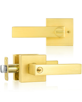 Shiny Handles Gold Door Handles Door Knobs With Lock Satin Brass Door Lever Keyed Front Entry Door Handle Interiorexterior 1 P