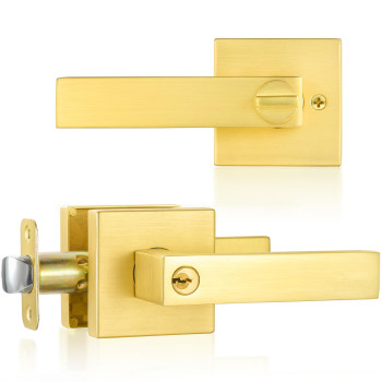 Shiny Handles Gold Door Handles Door Knobs With Lock Satin Brass Door Lever Keyed Front Entry Door Handle Interiorexterior 1 P