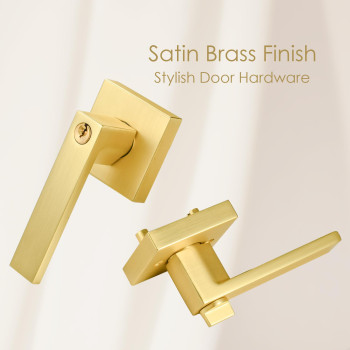 Shiny Handles Gold Door Handles Door Knobs With Lock Satin Brass Door Lever Keyed Front Entry Door Handle Interiorexterior 1 P