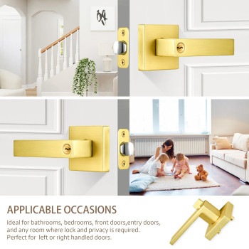 Shiny Handles Gold Door Handles Door Knobs With Lock Satin Brass Door Lever Keyed Front Entry Door Handle Interiorexterior 1 P