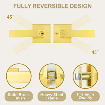 Shiny Handles Gold Door Handles Door Knobs With Lock Satin Brass Door Lever Keyed Front Entry Door Handle Interiorexterior 1 P