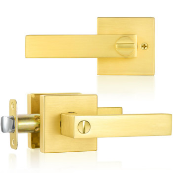 Shiny Handles Satin Brass Door Knobs Door Handles Interior With Lock Privacy Gold Door Knob Door Levers For Bedbath Keyless 1