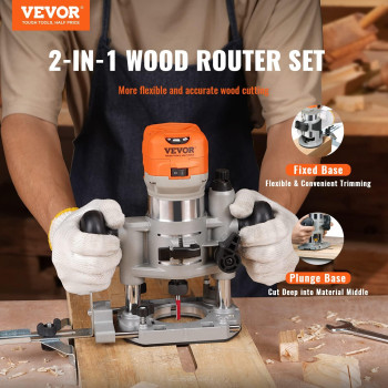 Vevor Wood Router 125Hp 800W Compact Wood Trimmer Router Combo Tool With Plunge And Fixed Base 30000Rpm 6 Variable Speeds W