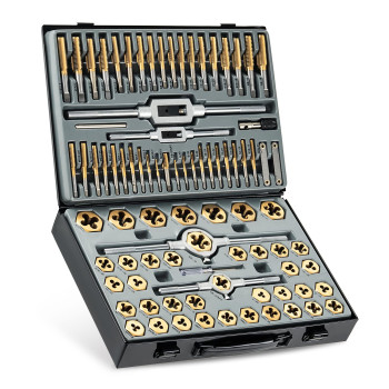 Orion Motor Tech 86Pc Tap And Die Set In Sae And Metric Titanium Coated Steel Tap Set And Die Tool Set For Homeowners Mechanics