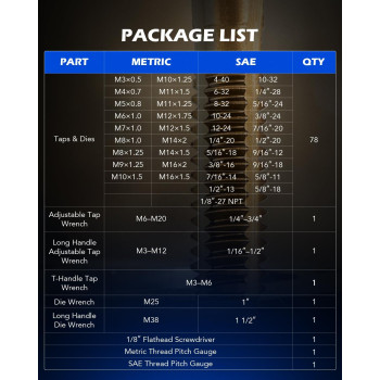 Orion Motor Tech 86Pc Tap And Die Set In Sae And Metric Titanium Coated Steel Tap Set And Die Tool Set For Homeowners Mechanics