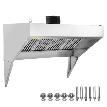 Vevor Commercial Exhaust Hood 9Ft Food Truck Hood Exhaust 201 Stainless Steel Concession Trailer Hood With 4 Detachable Ushap