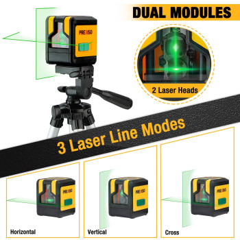 Prexiso Laser Level With Tripod 100Ft Dual Modules Self Leveling Cross Line Laser Level Green Line Leveler Tool For Floor Tile