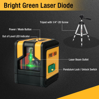 Prexiso Laser Level With Tripod 100Ft Dual Modules Self Leveling Cross Line Laser Level Green Line Leveler Tool For Floor Tile