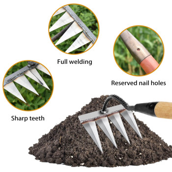 Ioxzaqo Iron Rake For Gardening And Weeding Heavy Duty Garden Tool Carbon Steel Hand Rake For Sturdy Dethatching Heavy Duty