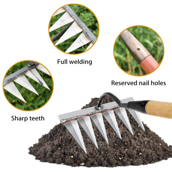 Ioxzaqo Iron Rake For Gardening And Weeding Heavy Duty Garden Tool Carbon Steel Hand Rake For Sturdy Dethatching Heavy Duty