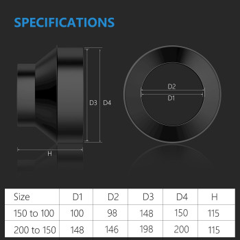 8 Inch To 6 Inch Duct Reducer Honguan Duct Reducer Increaser 8 To 6 Reducer For 68 Inch Ducting Hvac Ventilation Systemblack