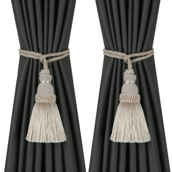 Fenghuangwu 2 Pack Curtain Tie Backs Rope Tassels For Curtains Drape Tiebacks Handmade Outdoor Home And Outdoor Decorative Beig