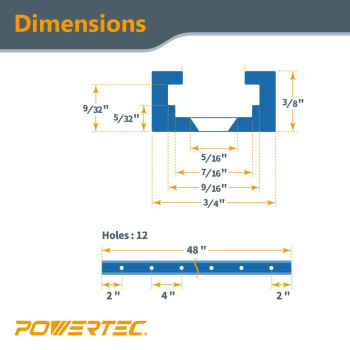 Powertec 71854 48 Inch X4 Universal T Track With 4 Sets Of Intersection Kit Doublecut Profile T Track With Predrilled Mounting