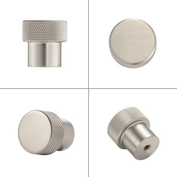 Koofizo Knurled Cabinet Knob Brushed Nickel Pull Handle 25Mm 1 Inch 10Pack K22 Solid Hardware For Kitchen Cupboard Door