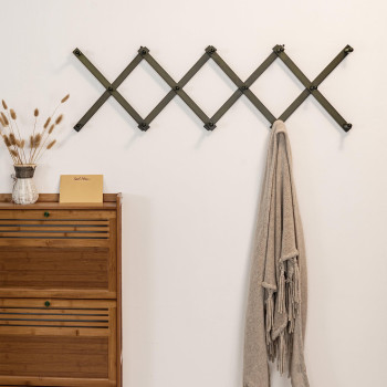 Skoloo Accordion Wall Hanger Modern Expandable Coat Rack Wall Mounted Solid Wooden Wall Hat Rack 14 Peg Dark Walnut