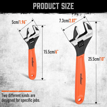 Horusdy Adjustable Wrench Set 2Piece 6Inch And 10Inch Crescent Wrench Metric Sae Scales Cushion Grip Wrench Crv