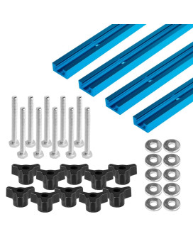 Powertec 71862 4 Pcs Doublecut Profile Universal Ttrack 36 Wez Mount Predrilled Holes And 10Pack Ttrack Knobs With 14