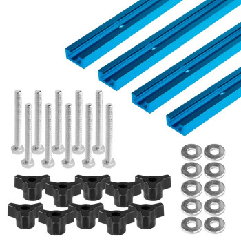 Powertec 71862 4 Pcs Doublecut Profile Universal Ttrack 36 Wez Mount Predrilled Holes And 10Pack Ttrack Knobs With 14