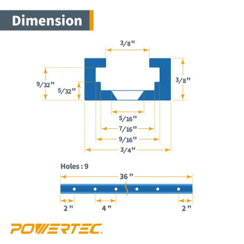 Powertec 71862 4 Pcs Doublecut Profile Universal Ttrack 36 Wez Mount Predrilled Holes And 10Pack Ttrack Knobs With 14