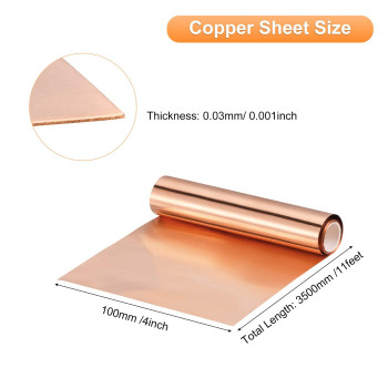 Uxcell Copper Sheet Roll 3500Mm X 100Mm X 003Mm 999 Pure Copper Strip 4 X 115Ft 28 Gauge Copper Flashing Metal Foil Plate