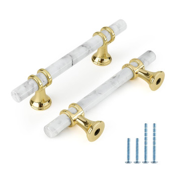 Rergy 10 Pack Kitchen Cabinet Handles White Marbled Cabinet Pulls 3 Inch Dresser Drawer Gold Base Handles For Cabinets 3 Inch76