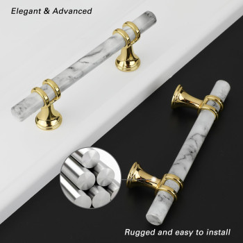 Rergy 10 Pack Kitchen Cabinet Handles White Marbled Cabinet Pulls 3 Inch Dresser Drawer Gold Base Handles For Cabinets 3 Inch76