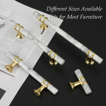 Rergy 10 Pack Kitchen Cabinet Handles White Marbled Cabinet Pulls 3 Inch Dresser Drawer Gold Base Handles For Cabinets 3 Inch76