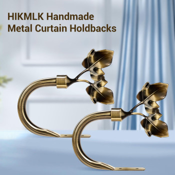 Hikmlk Leaf Shaped Curtain Holdbacks 2Pcs Handmade Metal Curtain Side Holders For Wall Antique Brass Curtain Tieback Hook Pull