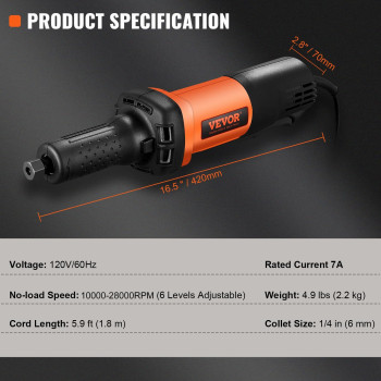 Vevor Die Grinder 14 Collet Variable Speed 1000028000Rpm Heavy Duty Electric Ergonomic Grip For Rust Removal Grinding